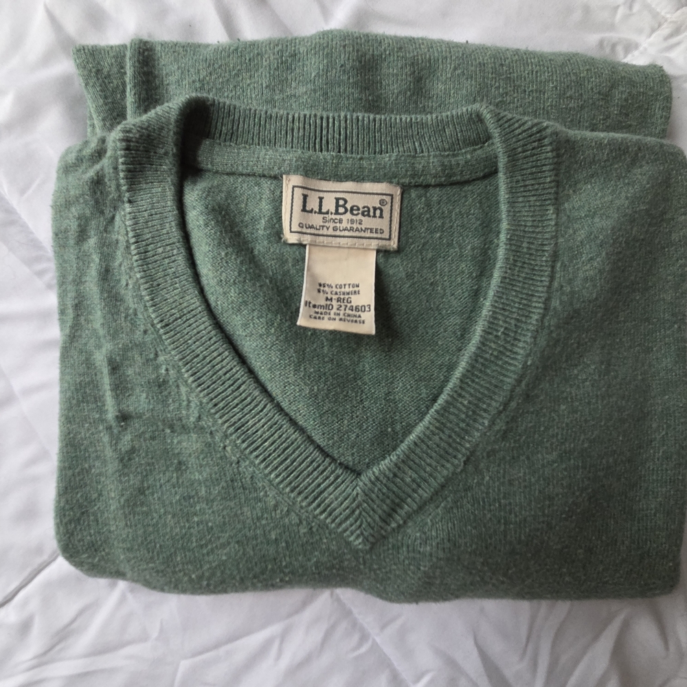 L.L. Bean Men's Classic V-Neck Sweater in Forest Green